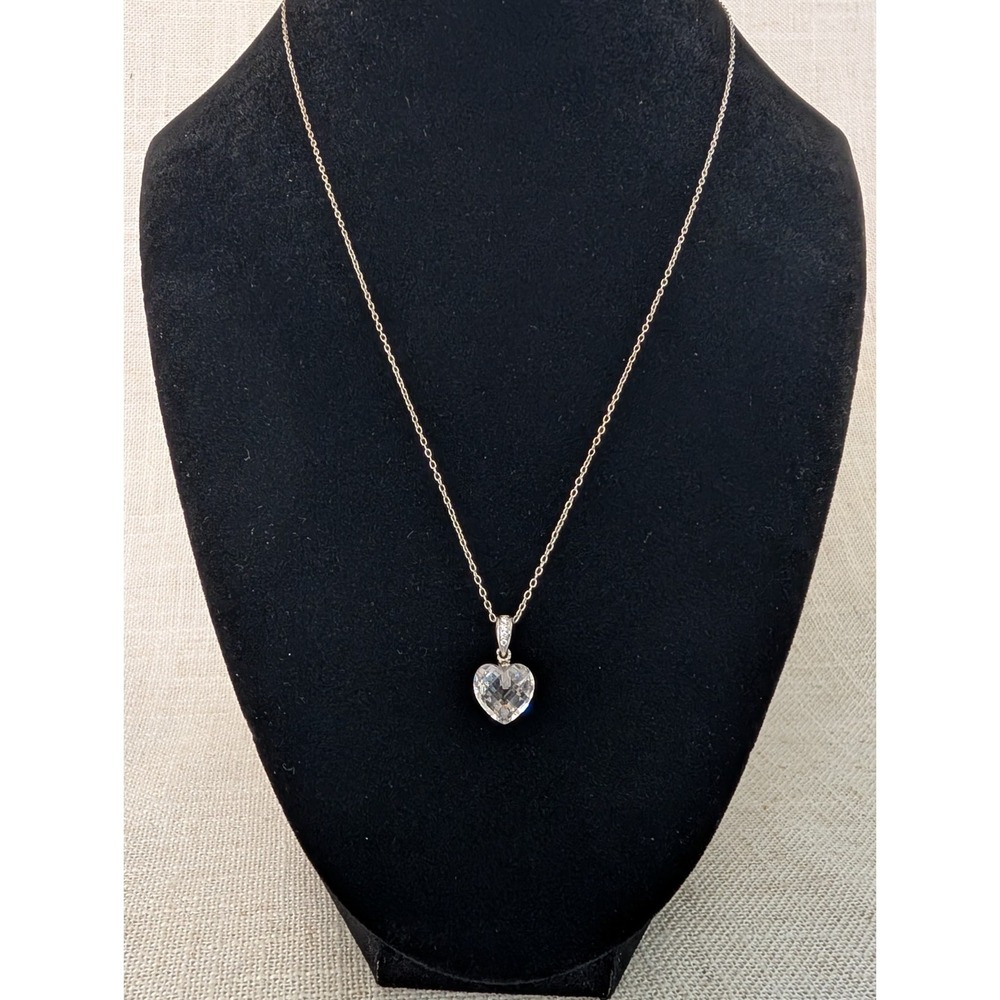 925 Sterling Silver Sparkly Cubic Zirconia CZ Heart Pendant Necklace Italy